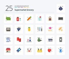 Grocery 25 Flat Color icon pack including code. bar. vegetable. purse. handbag vector