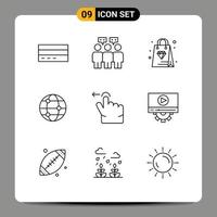 Set of 9 Commercial Outlines pack for swipe finger team world globe Editable Vector Design Elements