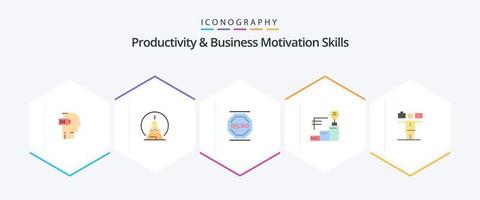 Productivity And Business Motivation Skills 25 Flat icon pack including trophy. achievements. mental. working. stop vector