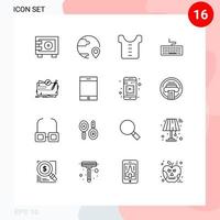 16 User Interface Outline Pack of modern Signs and Symbols of map education shipping hardware key Editable Vector Design Elements