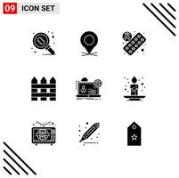 Group of 9 Solid Glyphs Signs and Symbols for forum protection tablet interior fence Editable Vector Design Elements