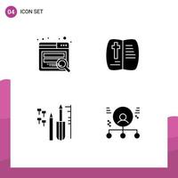 Pack of 4 Modern Solid Glyphs Signs and Symbols for Web Print Media such as search engineering book nature abilities Editable Vector Design Elements