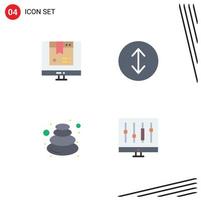 Modern Set of 4 Flat Icons Pictograph of box relax shopping expand stone Editable Vector Design Elements