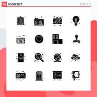 Modern Set of 16 Solid Glyphs Pictograph of love media picture communication education Editable Vector Design Elements