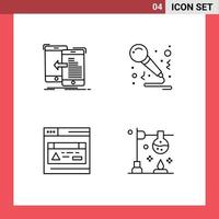 Group of 4 Modern Filledline Flat Colors Set for data interface management music webpage Editable Vector Design Elements