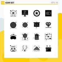 Pack of 16 creative Solid Glyphs of money marketing favorite goal toggle Editable Vector Design Elements