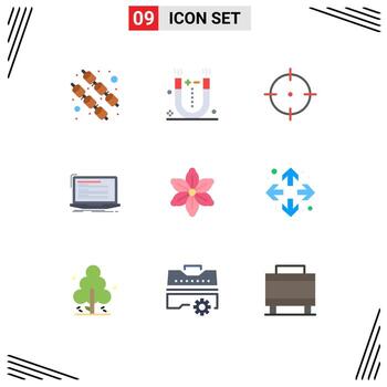 9 Thematic Vector Flat Colors and Editable Symbols of nature flower goal script computer Editable Vector Design Elements