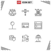 Pictogram Set of 9 Simple Outlines of credit card pointer decoration pin environment Editable Vector Design Elements