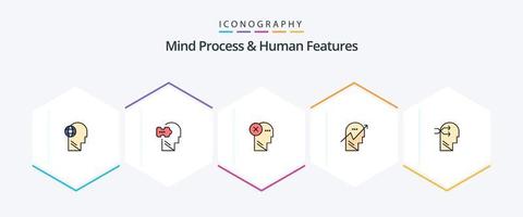 Mind Process And Human Features 25 FilledLine icon pack including chart. thinking. solving. mind. human vector