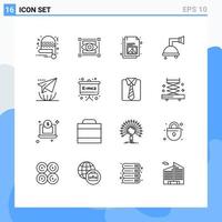 Set of 16 Vector Outlines on Grid for send internet document email clean Editable Vector Design Elements