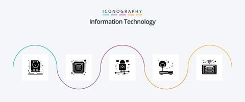 paquete de iconos de glifo 5 de tecnología de la información que incluye enrutador. red. hardware. Internet. seguridad vector