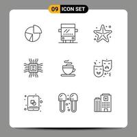 Mobile Interface Outline Set of 9 Pictograms of technology cpu regular book star Editable Vector Design Elements