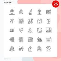 Universal Icon Symbols Group of 25 Modern Lines of youtube play hand computer cross Editable Vector Design Elements