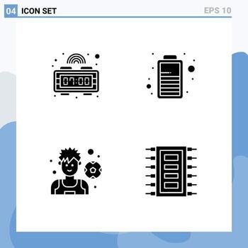 User Interface Pack of 4 Basic Solid Glyphs of alarm tech battery football chip Editable Vector Design Elements
