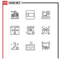 Pack of 9 Modern Outlines Signs and Symbols for Web Print Media such as hospital programming develop flowchart develop Editable Vector Design Elements