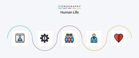 paquete de iconos de 5 planos llenos de línea humana, incluido el usuario. interfaz. recursos. humano. equipo vector