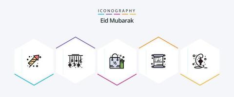eid mubarak 25 paquete de iconos de línea completa que incluye eid. tarjeta. media luna Eid. regalo vector