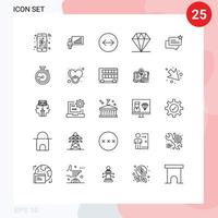 25 Universal Lines Set for Web and Mobile Applications shop ecommerce horizontal swipe chat diamond Editable Vector Design Elements