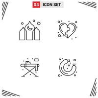 Modern Set of 4 Filledline Flat Colors Pictograph of architecture home ramadan health iron Editable Vector Design Elements