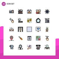 paquete de interfaz de usuario de 25 colores planos básicos de línea rellena de elementos de diseño de vector editables favoritos globales de redes de dedos