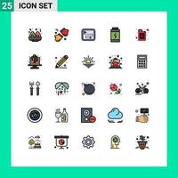 paquete de 25 modernos signos y símbolos de colores planos de línea rellena para medios de impresión web, como elementos de diseño de vectores editables de carga de cartucho de punto de gasolina para hornear