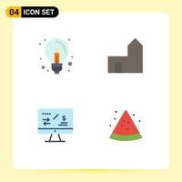 Universal Icon Symbols Group of 4 Modern Flat Icons of bulb medieval design castle building finance Editable Vector Design Elements
