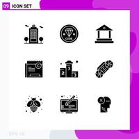 Group of 9 Solid Glyphs Signs and Symbols for award right programming restriction copy Editable Vector Design Elements
