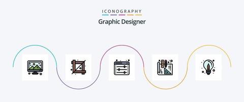 Graphic Designer Line Filled Flat 5 Icon Pack Including design. business. equalizer. bulb. blueprints vector