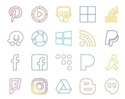 paquete de 20 íconos de redes sociales que incluye el desbordamiento de aim coderwall facebook rss vector