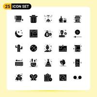 25 Thematic Vector Solid Glyphs and Editable Symbols of market shop light building hot Editable Vector Design Elements