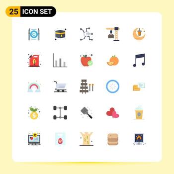 conjunto de colores planos de interfaz móvil de 25 pictogramas de grúa de datos de entrega de celebración que conecta elementos de diseño de vectores editables