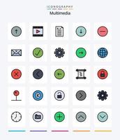 paquete de iconos llenos de 25 líneas multimedia creativas, como eliminar. descargar. jugador. abajo. prueba vector