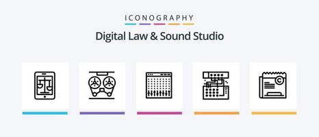 Digital Law And Sound Studio Line 5 Icon Pack Including law. court. monitor. sound. gain. Creative Icons Design vector