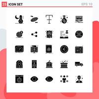 25 Universal Solid Glyph Signs Symbols of dollar web format laptop money Editable Vector Design Elements