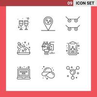 Set of 9 Vector Outlines on Grid for chart engineering food electronics assemble Editable Vector Design Elements