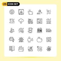 Line Pack of 25 Universal Symbols of reload law alert hammer point Editable Vector Design Elements