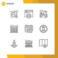 Group of 9 Outlines Signs and Symbols for new creative desk bank building architecture Editable Vector Design Elements