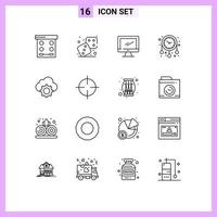 Set of 16 Vector Outlines on Grid for cloud watch computer time pc Editable Vector Design Elements