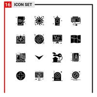 16 Universal Solid Glyph Signs Symbols of help source food power battery Editable Vector Design Elements