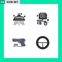 Set of 4 Commercial Filledline Flat Colors pack for water shooter books gun army Editable Vector Design Elements