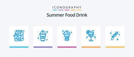 Summer Food Drink Blue 5 Icon Pack Including brochette. barbecue. yogurt. summer. drink. Creative Icons Design vector