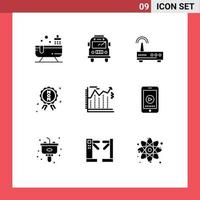 Set of 9 Vector Solid Glyphs on Grid for economics banking wifi arrows certificate Editable Vector Design Elements