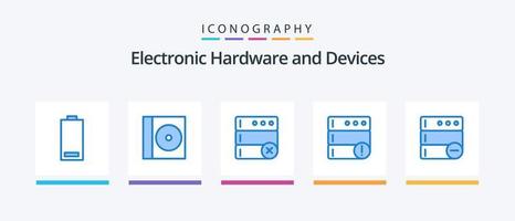 Paquete de 5 iconos azules de dispositivos que incluye . Eliminar. base de datos. base de datos. base de datos. diseño de iconos creativos vector