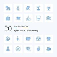 20 paquetes de iconos de color azul de cyber spot y cyber security como carpeta segura de virus de grupo de personas vector