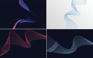 Set of 4 geometric wave pattern background Abstract waving line vector