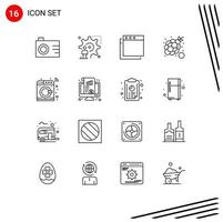 Mobile Interface Outline Set of 16 Pictograms of smart control apps summer fruit Editable Vector Design Elements