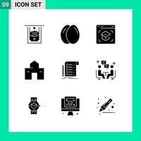 Set of 9 Commercial Solid Glyphs pack for report shack learning hut home Editable Vector Design Elements