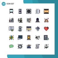 Set of 25 Commercial Filled line Flat Colors pack for sealed documents cooler document check Editable Vector Design Elements