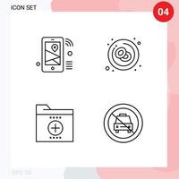 Mobile Interface Line Set of 4 Pictograms of internet red share cancer documents Editable Vector Design Elements