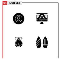 Modern Set of 4 Solid Glyphs and symbols such as ball bug sport error ladybug Editable Vector Design Elements